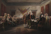 Painting by John Trumbull: Declaration of Independence showing many deligates 