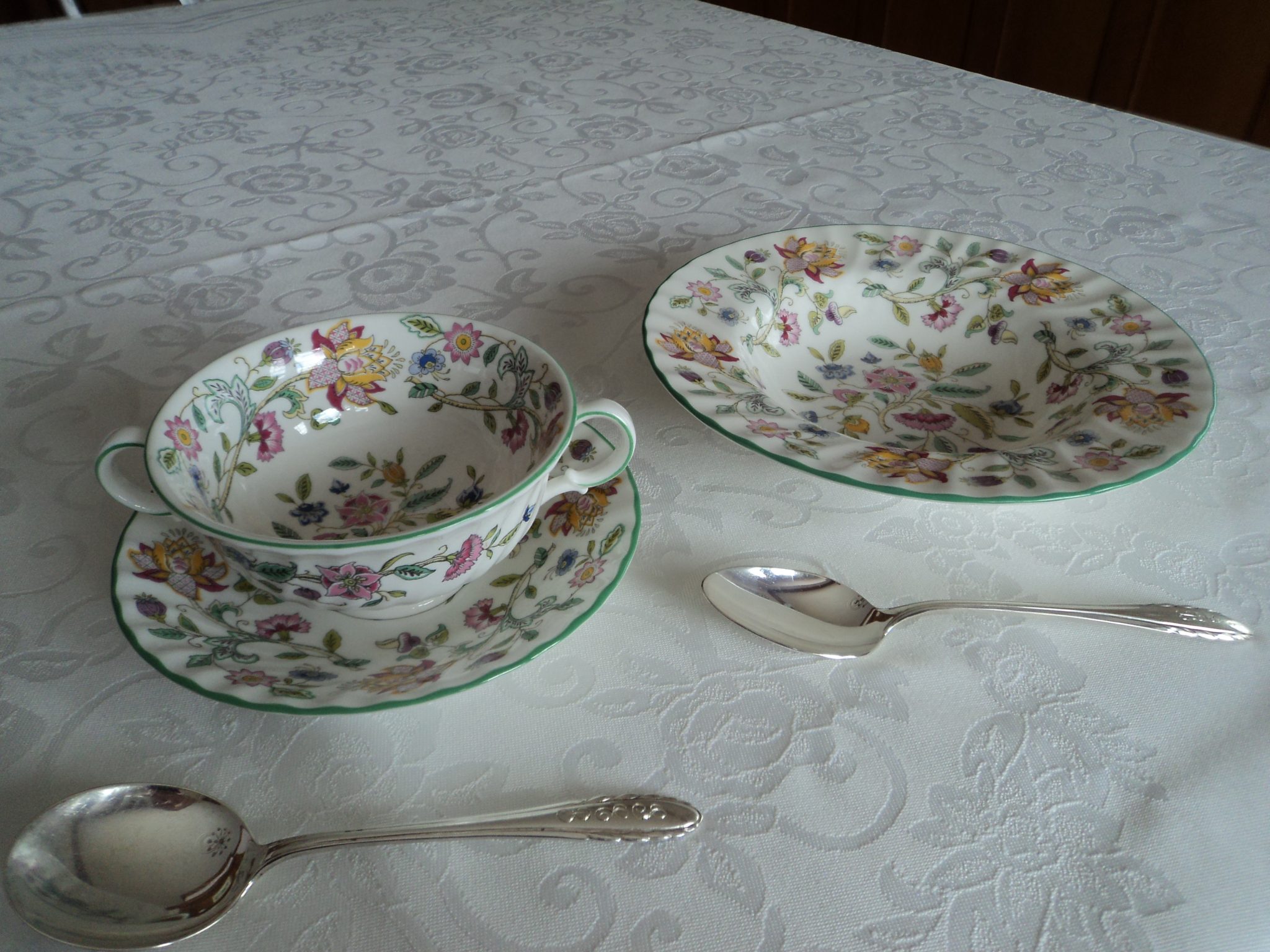 cream soup bowl with spoon and rim soup bowl with spoon